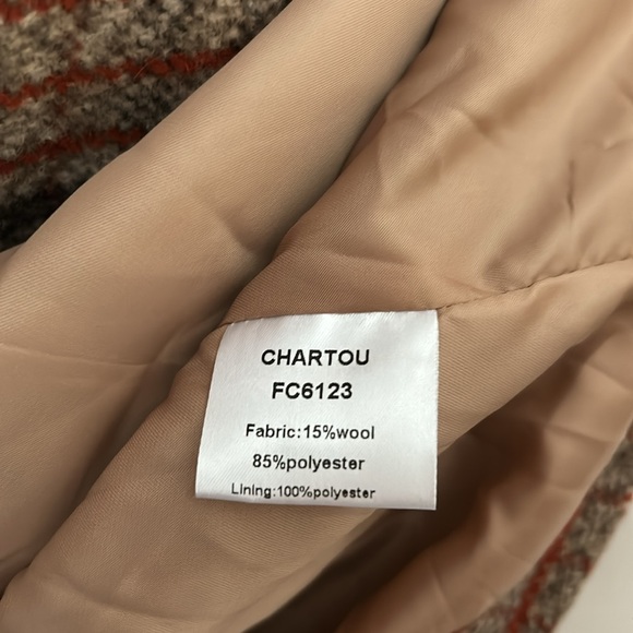 CHARTOU Women's Size XXL Lapel Collar Plaid Double Breasted Long Trench Coat - Picture 9 of 9